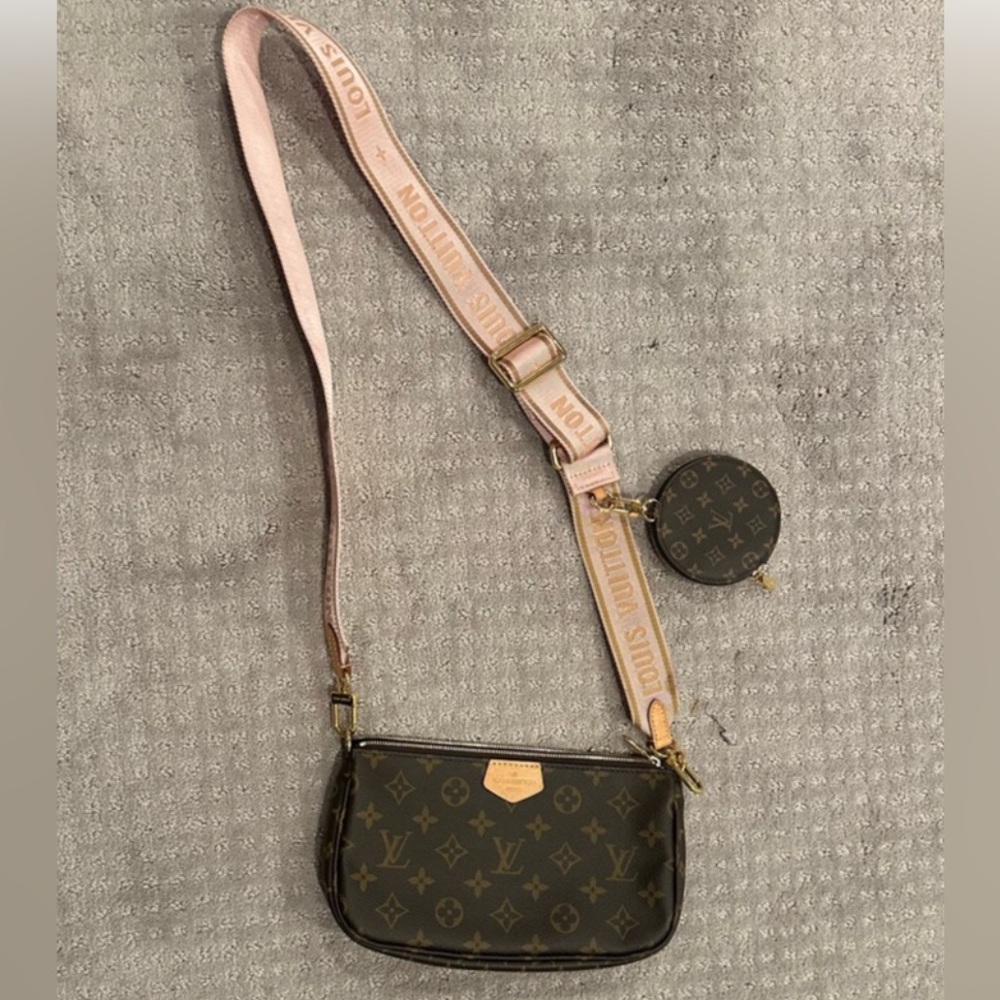 Louis Vuitton Monogram Crossbody Bag with Pink Strap